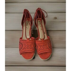 Unisa Women's Sandal  Wedge Lace-up Ankle Tie Red Size 9 1/2- EUC